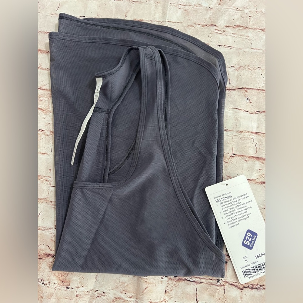 NWT lululemon 105 Singlet, Size 8, Grey